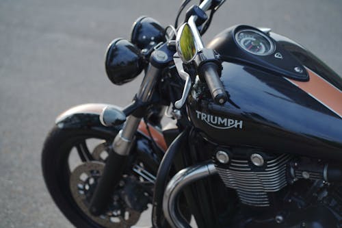 Close-Up Shot of a Black Motorcycle
