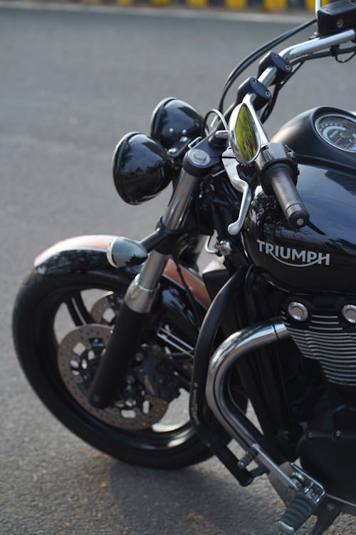 Close-Up Shot of a Black Motorcycle