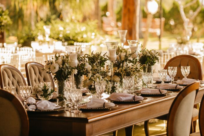 Outdoor garden reception with set tables