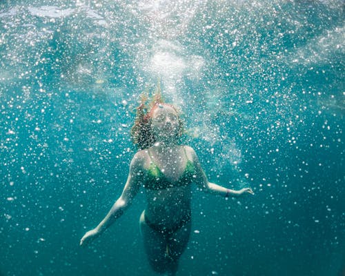 Underwater Picture of a Woman in a Green Bikini 