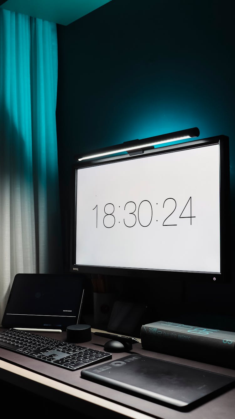 Computer Monitor Displaying The Time 