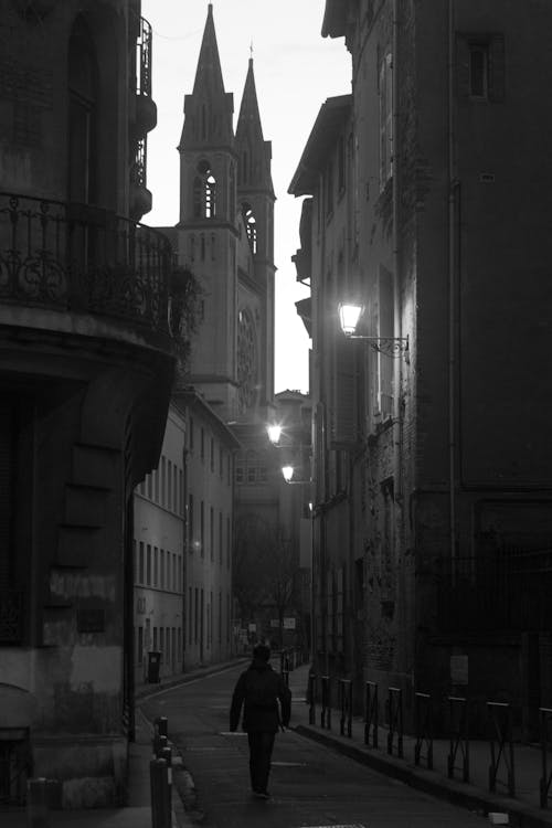 Narrow Old Town Street in Black and White