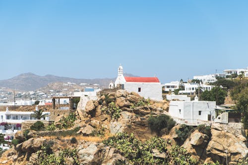 View of a Church on a Rocky Hill on a Greek Island 