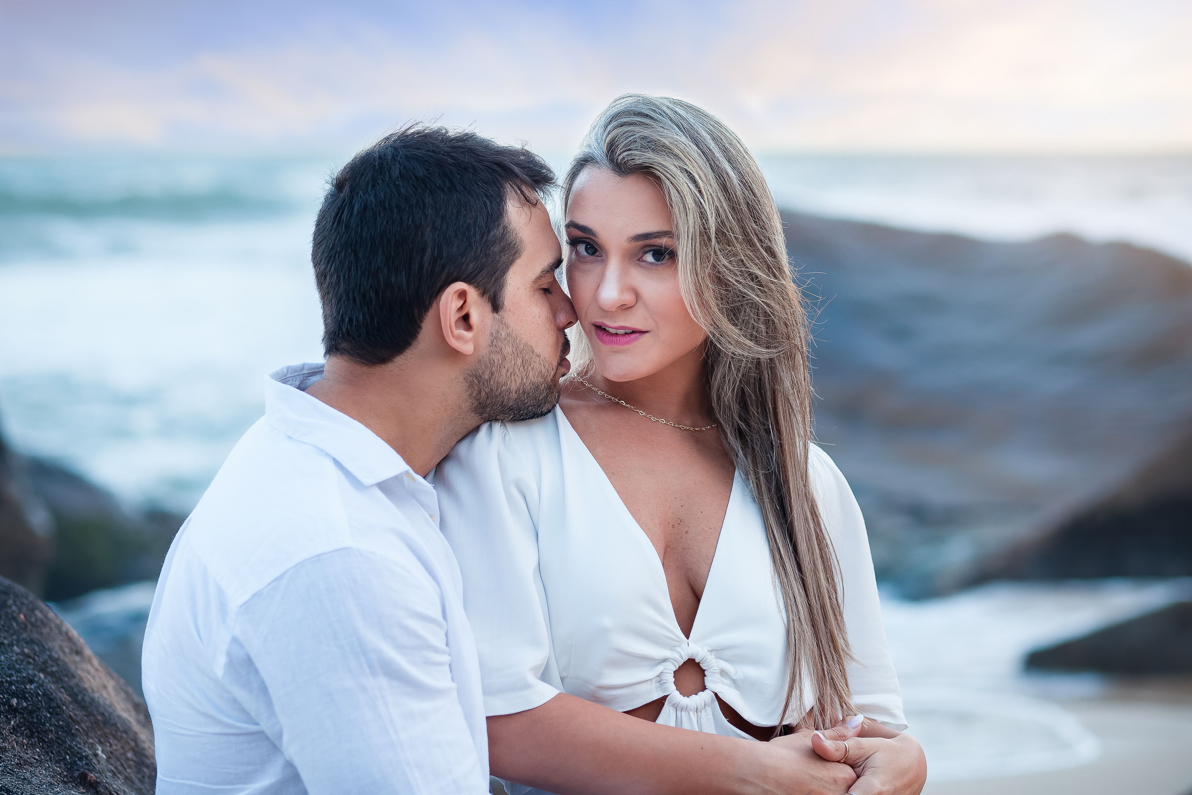 Man in White Dress Shirt Kissing Woman in White Dress · Free Stock Photo