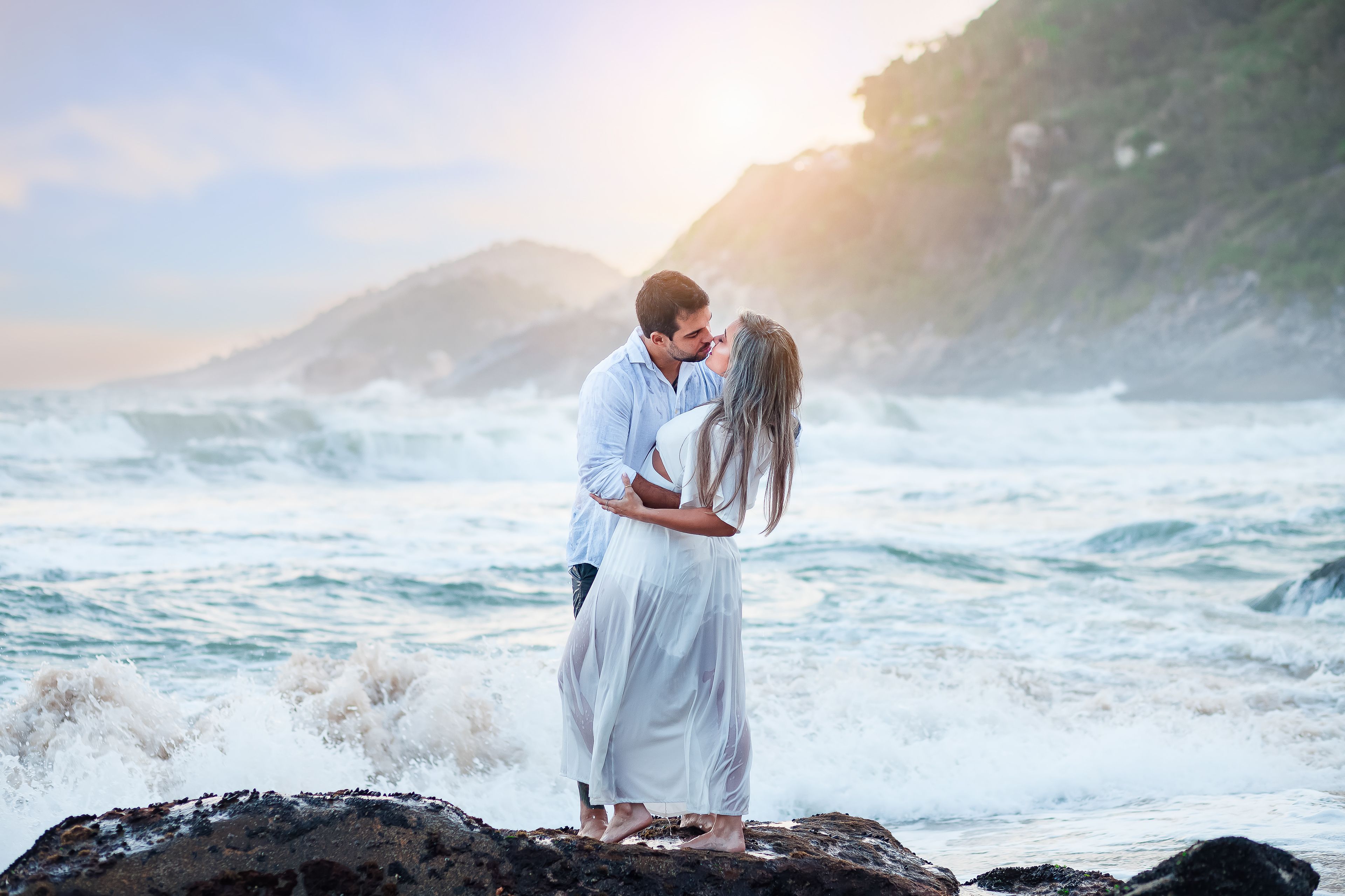 Man in White Dress Shirt Kissing Woman in White Dress · Free Stock Photo