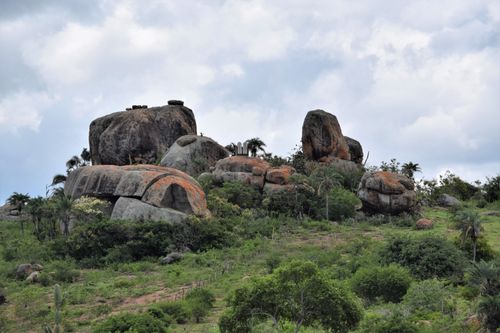 Free Explore Bahia's stunning rock formations in a lush, green landscape beneath a bright sky. Stock Photo