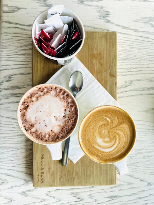 A Top View of a Hot Beverages on a Wooden Board