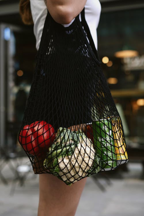 Grocery Items in a Mesh Bag