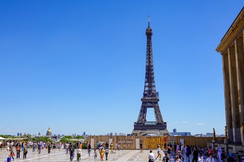 People Walking on Street Near Eiffel Tower