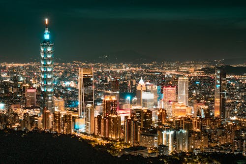 City with Futuristic Skyscrapers at Nighttime