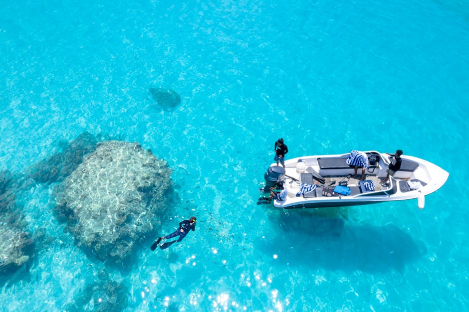 Guests snorkeling in clear turquoise water near a boat - yacht rentals florida keys Guests snorkeling in clear turquoise water near a boat - yacht rentals florida keys