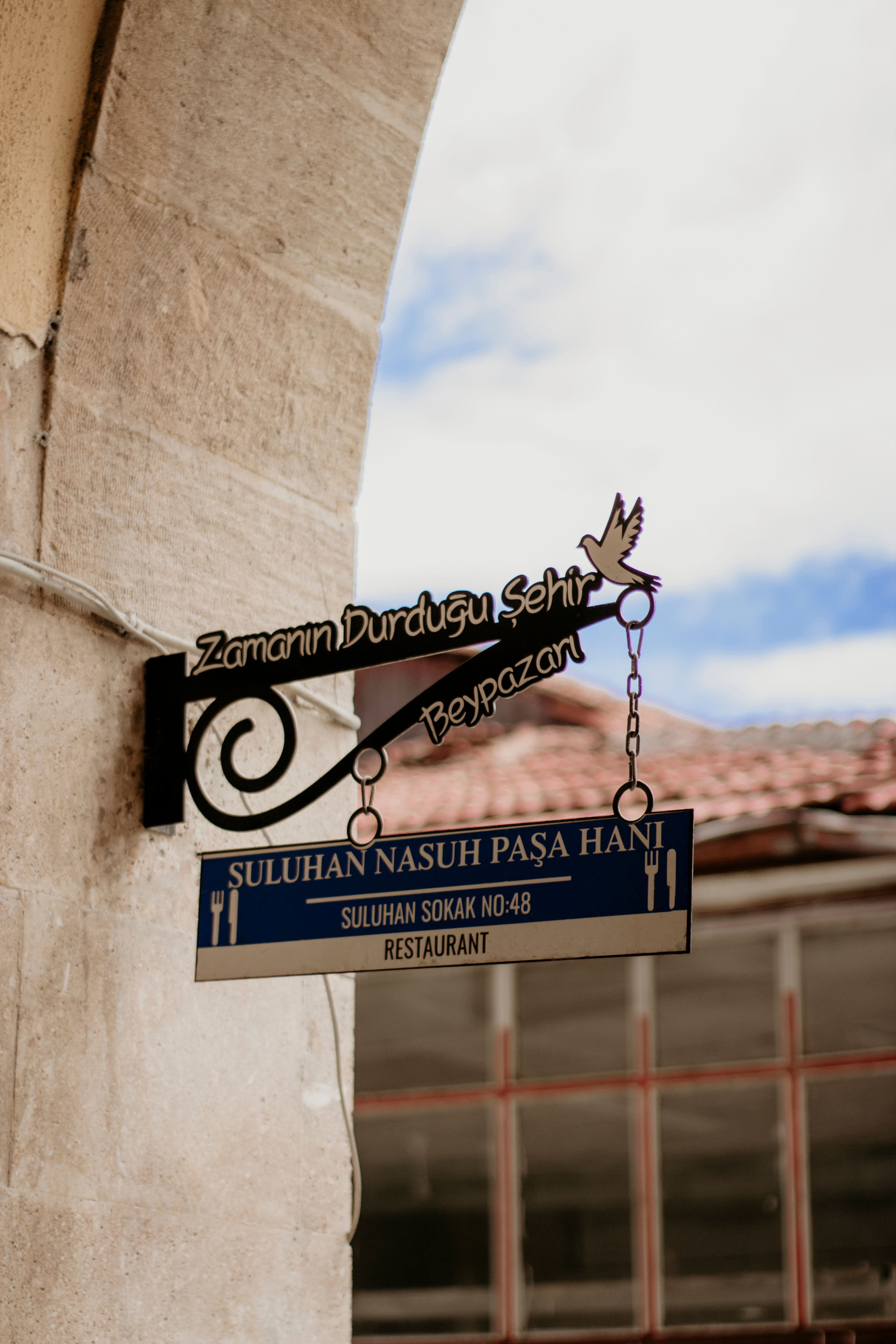Decorative restaurant sign in the historic area of Beypazarı, Ankara.