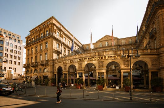 Historic Steigenberger Frankfurter Hof hotel in central Frankfurt, showcasing classic architecture.