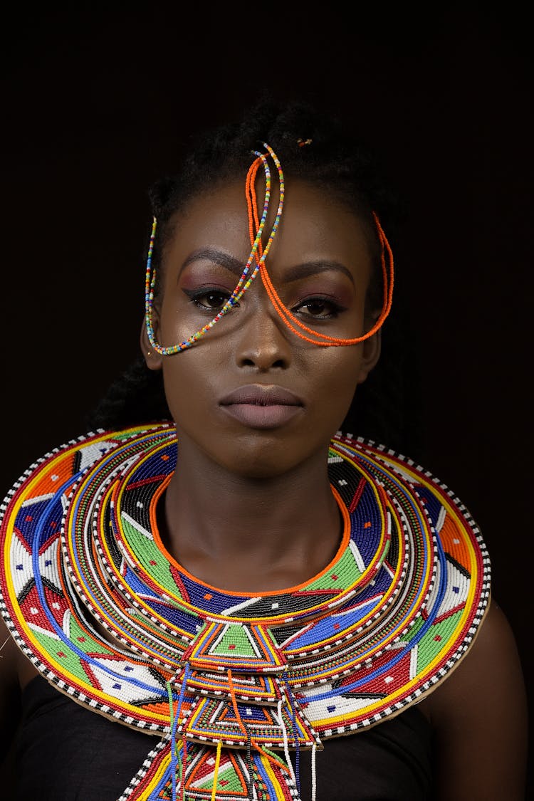 Woman Wearing Traditional Maasai Jewelry 