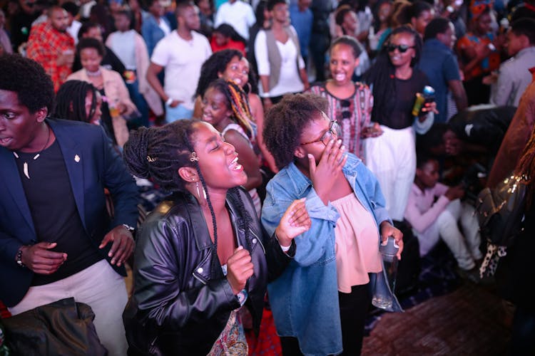 Happy People Singing On Outdoor Festival