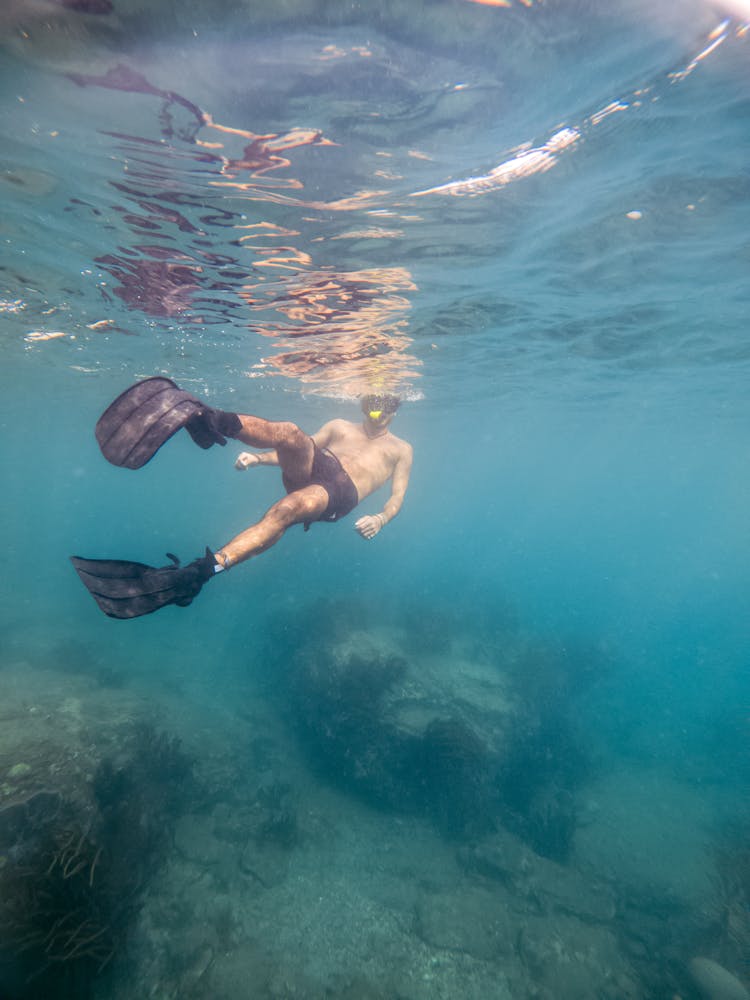 A Man Snorkeling Underwater