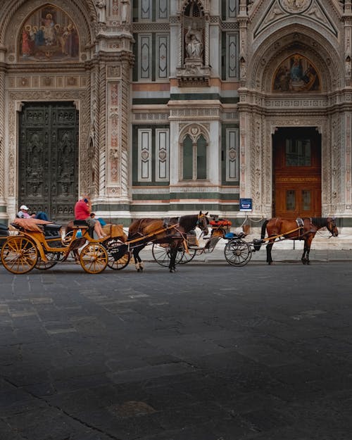 Horse Carts near Wall of Florence Cathedral