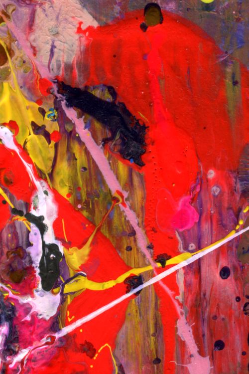 Free Colorful abstract artwork with bold splashes and textures, in striking red and yellow tones. Stock Photo