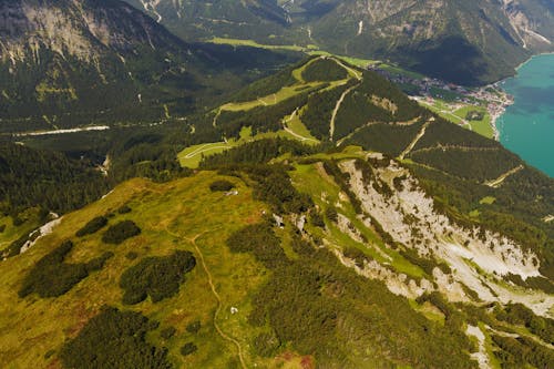 Imagine de stoc gratuită din altitudine, fotografie cu drona, la țară