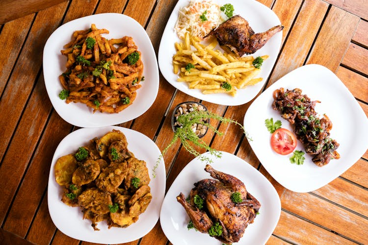 Overhead Shot Of Scrumptious Food Dishes 