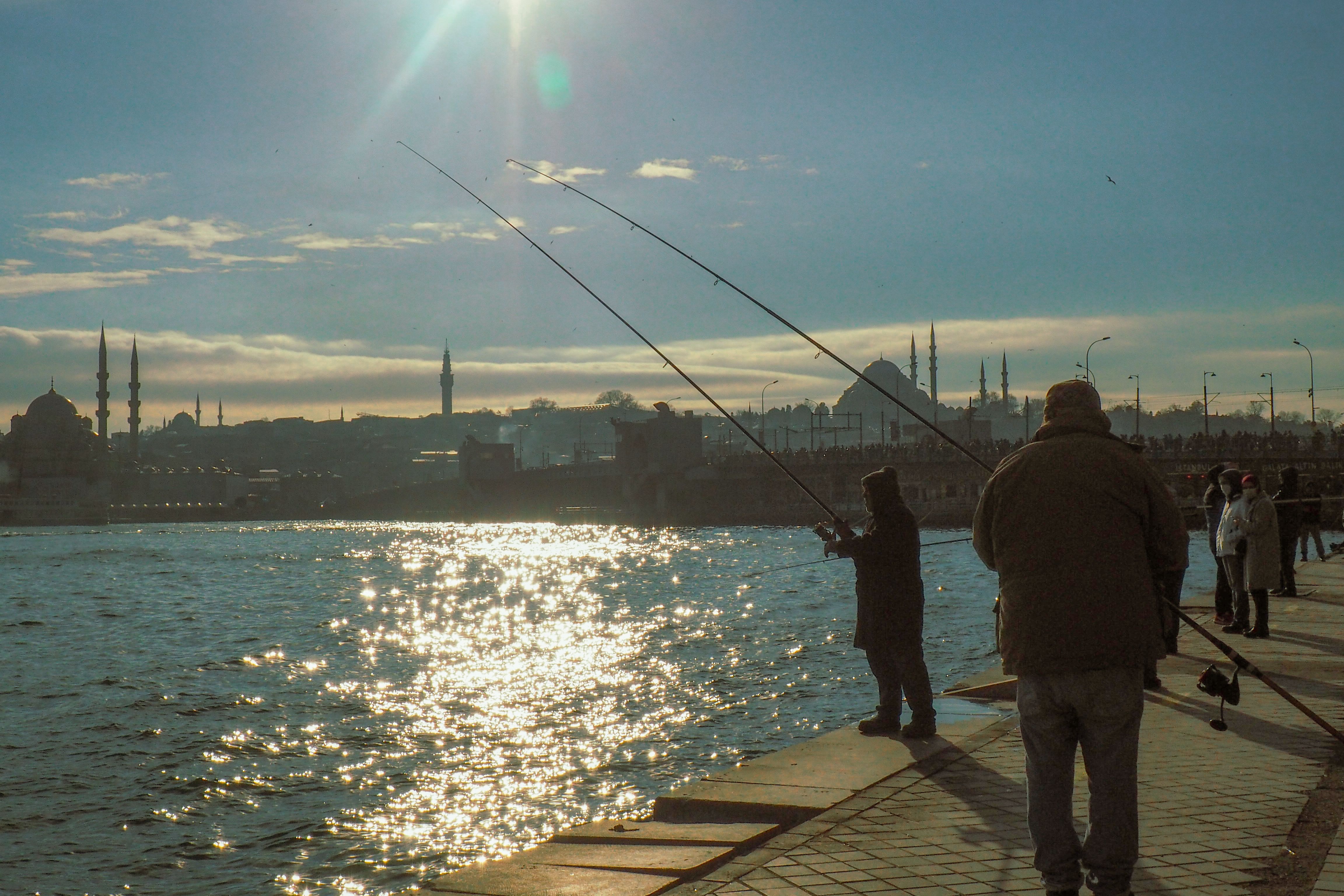 People Fishing on the Sea while Standing on the Dock · Free Stock Photo