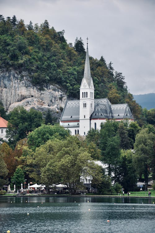 Church Behind Trees Across Water, Bled, Upper Carniola, Slovenia