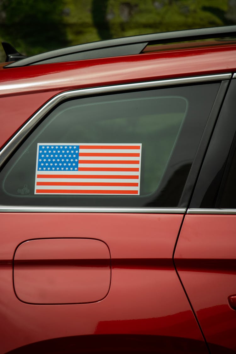 American Flag Sticker On Car Window