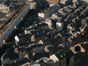 Discover the unique architectural charm of Le Tréport from an aerial perspective.