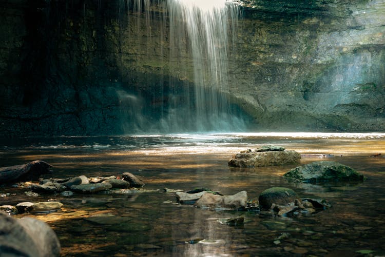 Rocky Plunge Pool Beside A Waterfall