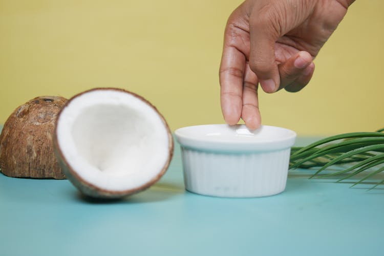 Fresh Coconut Near The Ramekin 