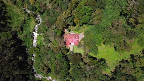An Aerial Photography of an Abandoned House Surrounded with Green Trees