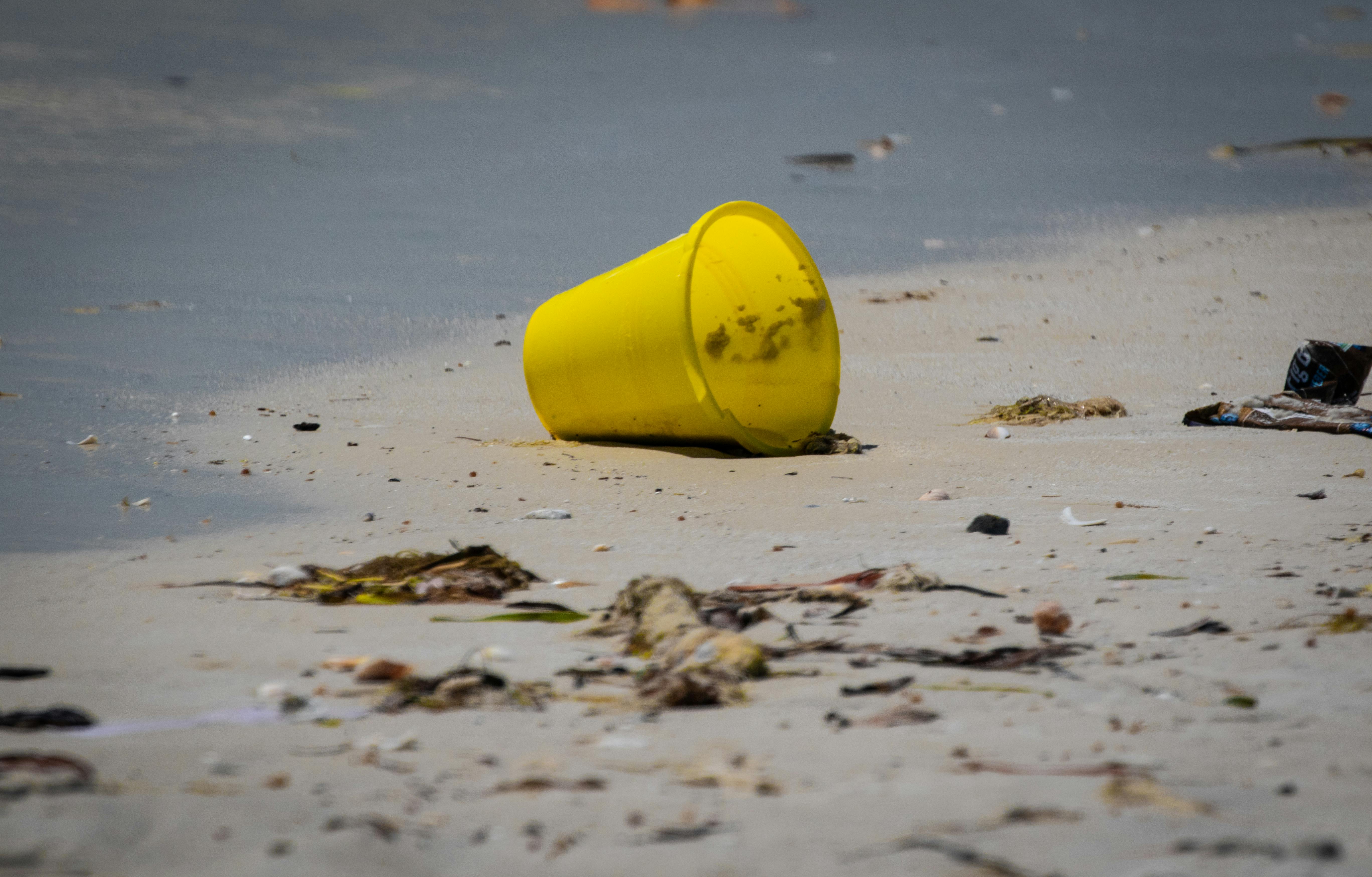 Free stock photo of beach, bucket, yellow
