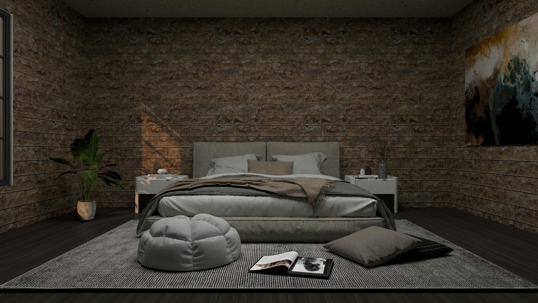 Textured Wool Rugs In A Minimalist Bedroom Setting