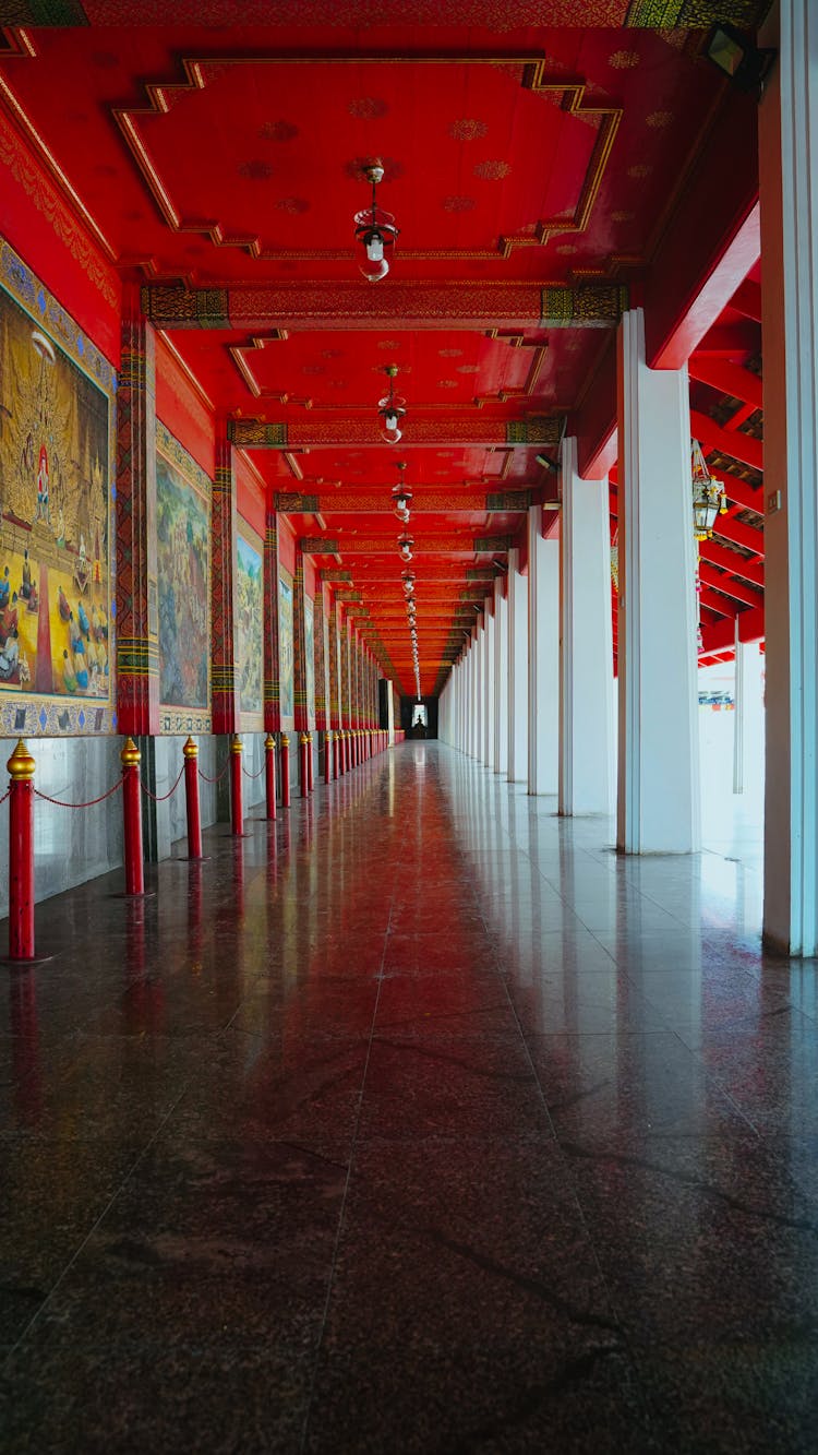 A Corridor At The Wat Pa Lelai Worawihan