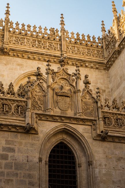 Beautiful Gothic architectural details of a historic building in Granada, Spain.