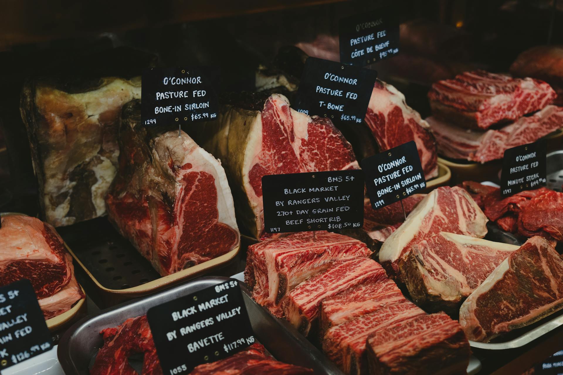 Raw Meat with Labels in Store