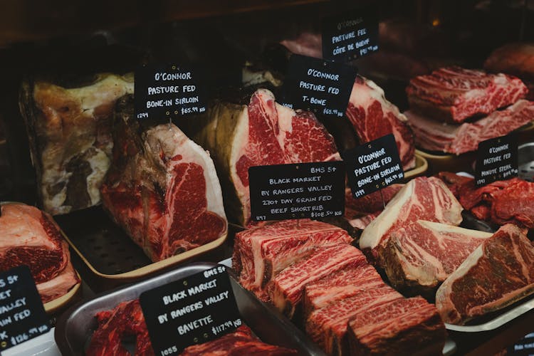 Raw Meat With Labels In Store