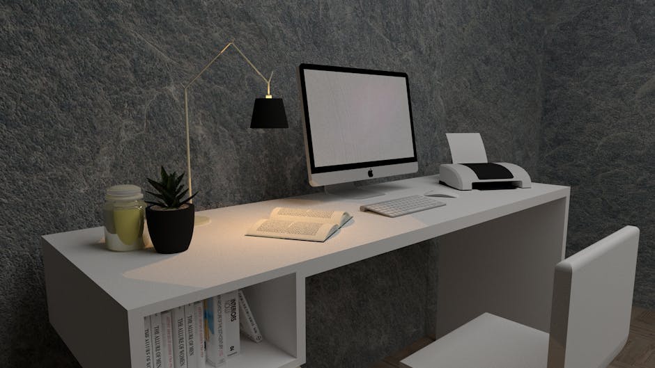 Modernes Home Office mit seitlichem Fensterlicht, blendfreier Schreibtischlampe und hellem, ruhigem Arbeitsbereich