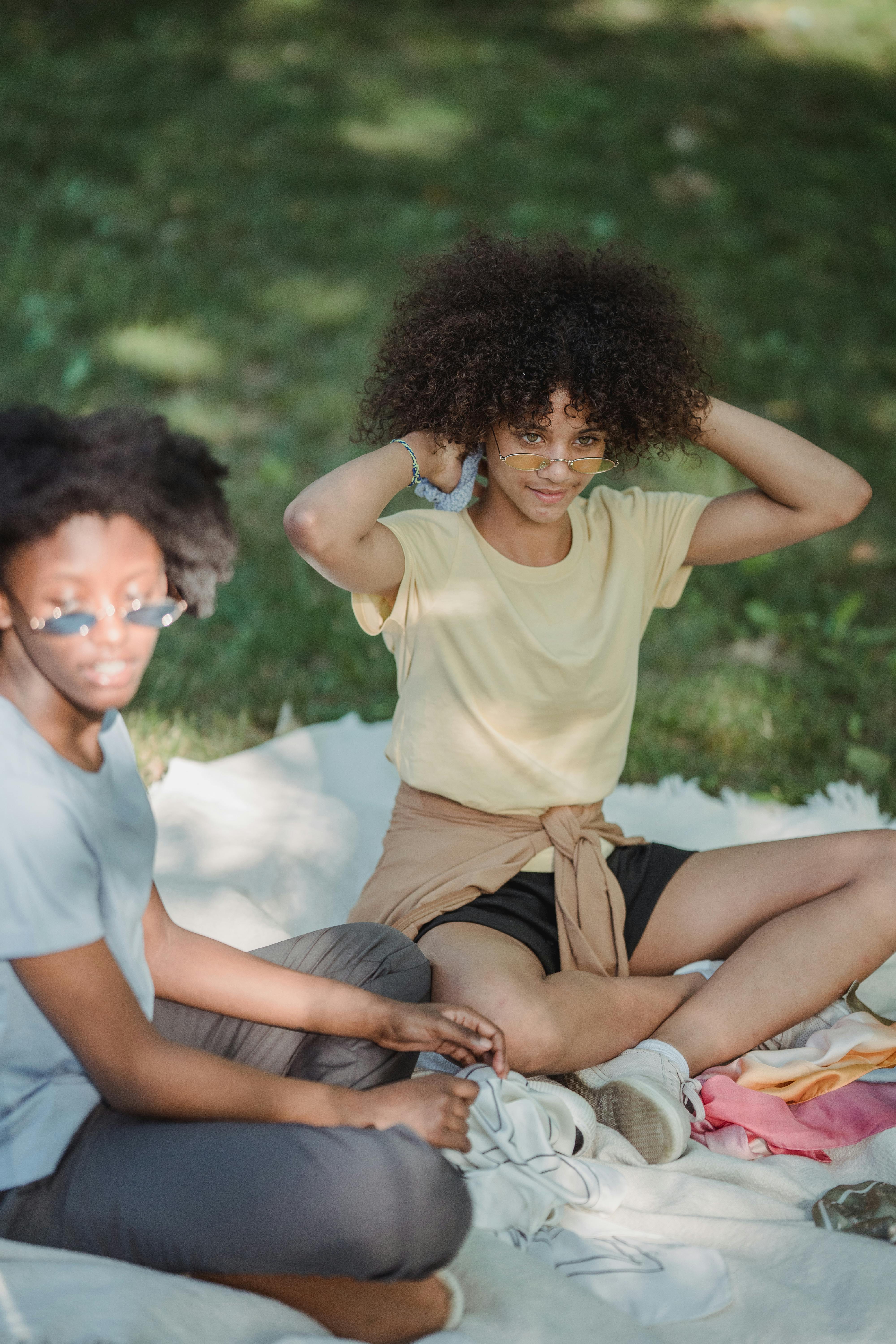 mother and child relaxing in park