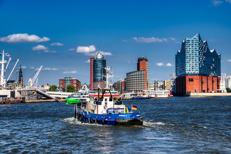 A Boat In The Harbor Of Hamburg Germany