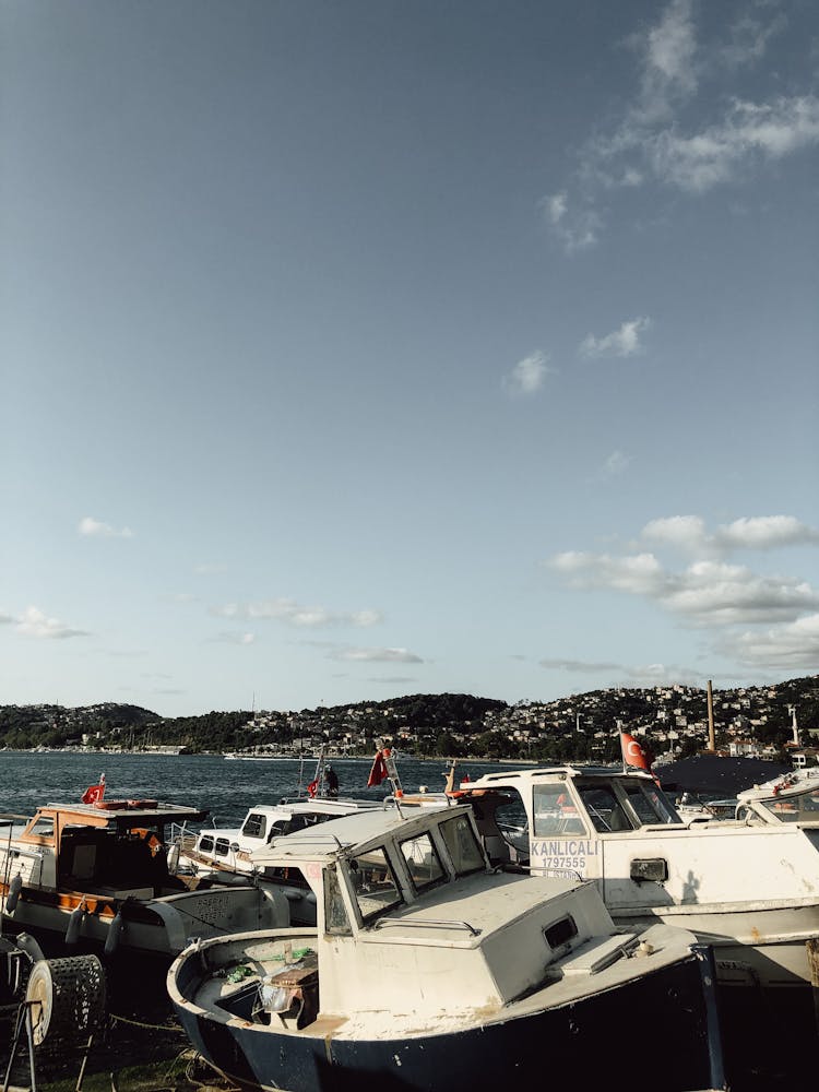 Boats Moored In Bay