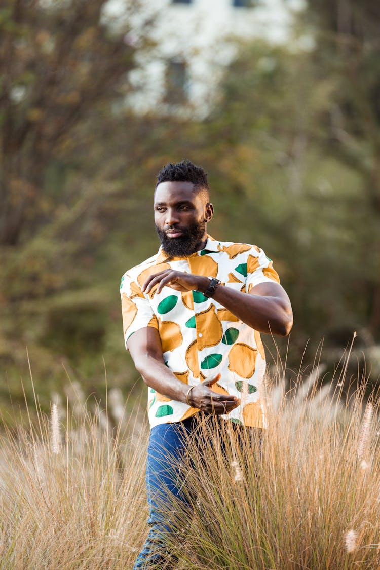 Man In Colorful Shirt