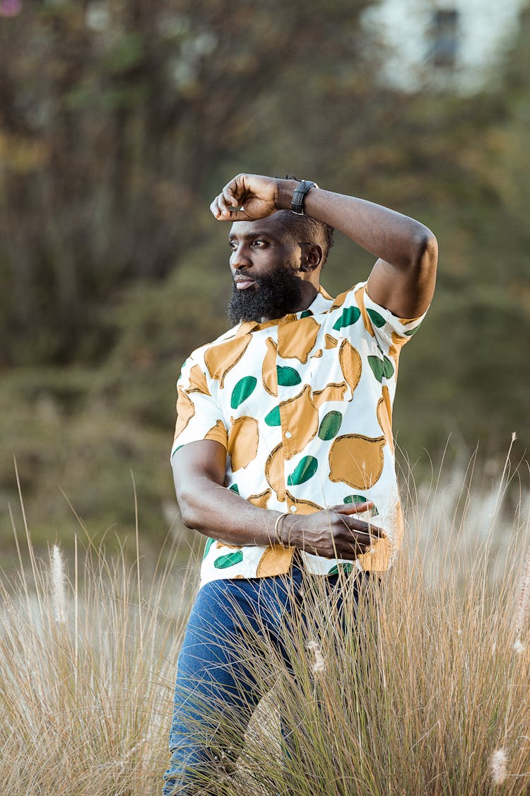 Man Posing In Colorful Shirt