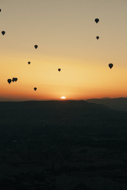 Silhouettes of Hot Air Balloons at Sunrise
