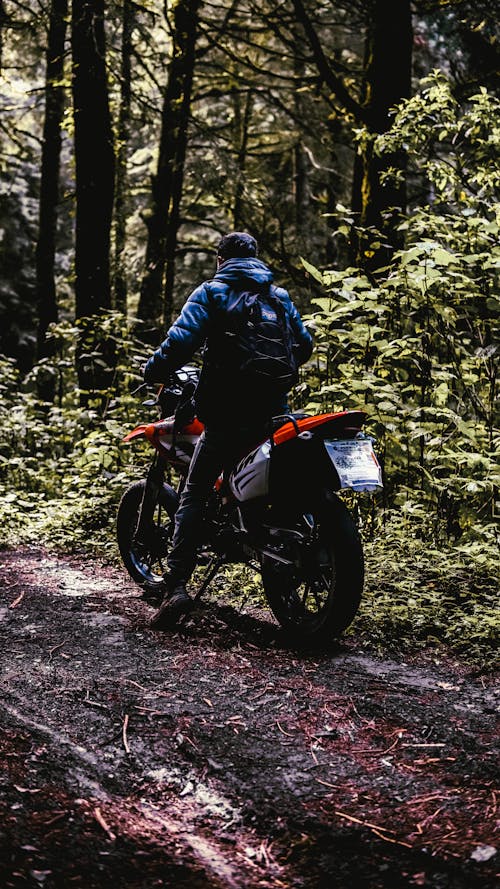 Man on Motorcycle in Forest
