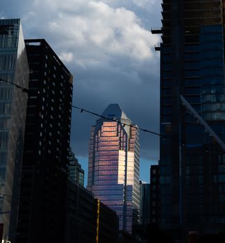 Beautiful view of Montreal's skyline featuring the iconic KPMG Tower at sunset.