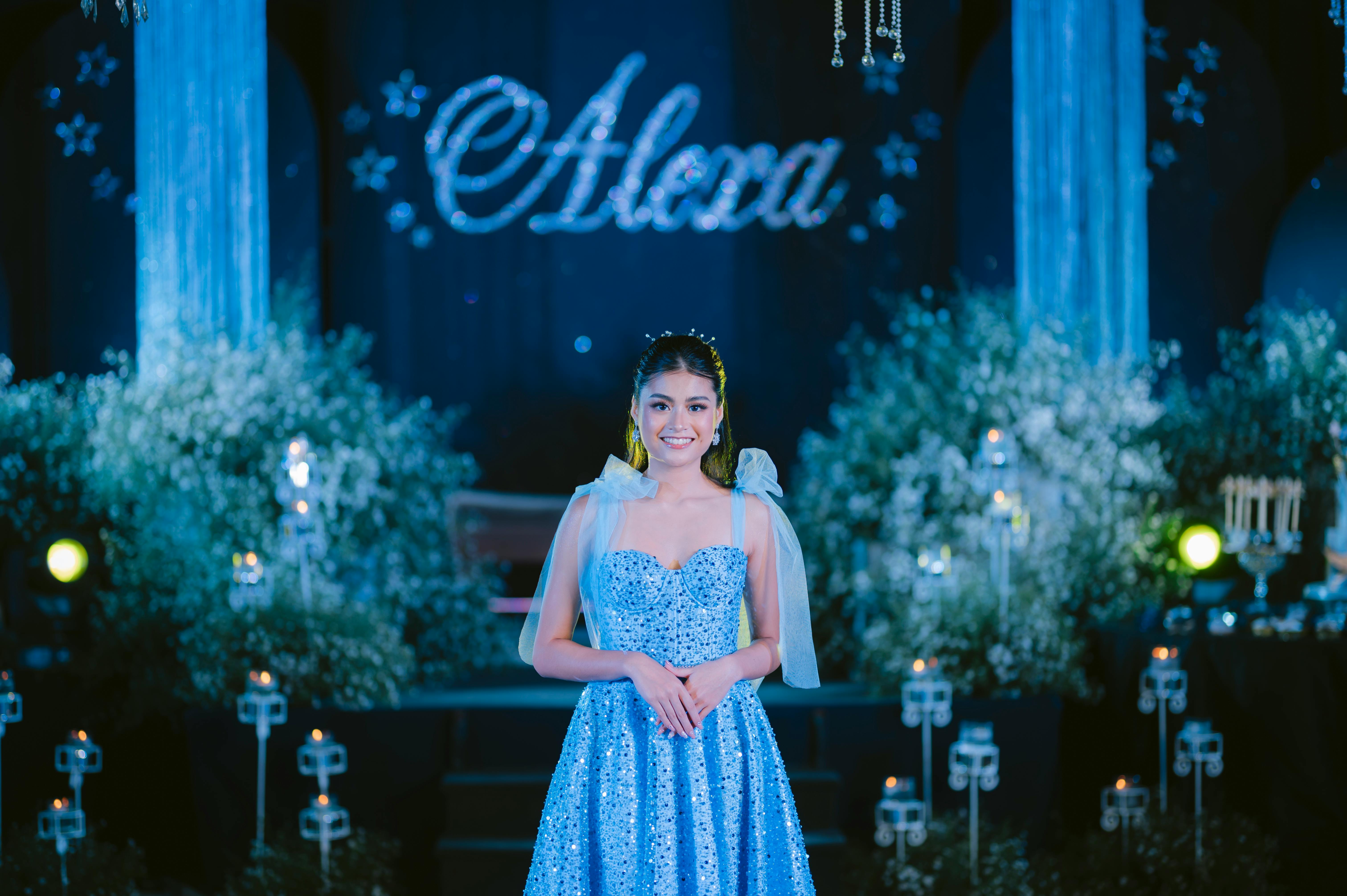 woman in sparkly discount dress at event - discount dresses