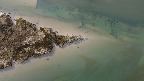Free Stunning aerial photo of a coastal landscape in New Zealand, showcasing sand and vegetation. Stock Photo