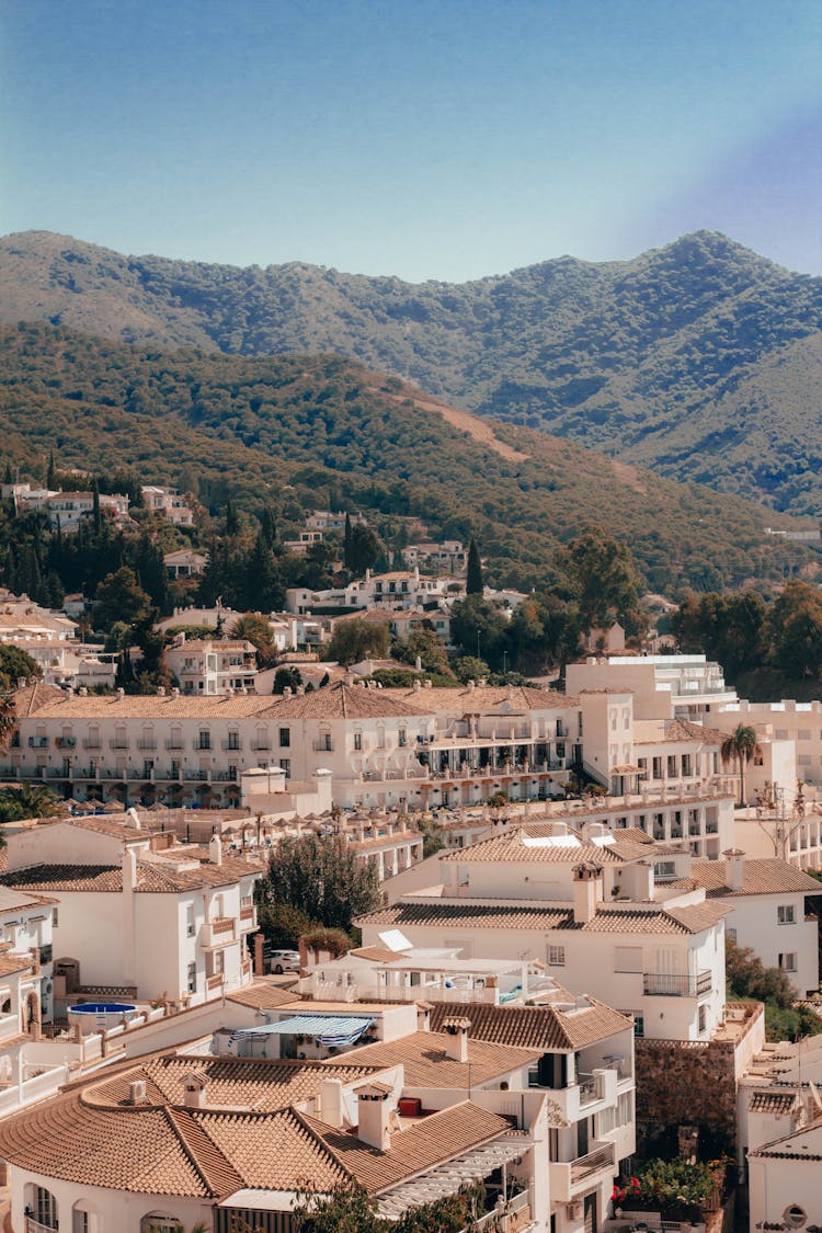 Houses Roofs Against Mountain Background