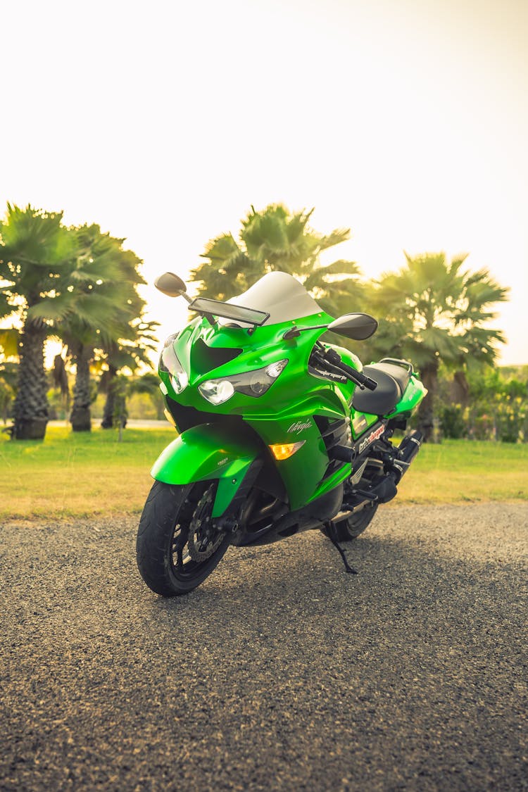 A Parked Green Kawasaki Ninja 650